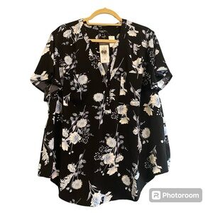 NWT Torrid Harper Crepe de Chine Flutter Sleeve Split Neck Blouse Floral Sz 2X